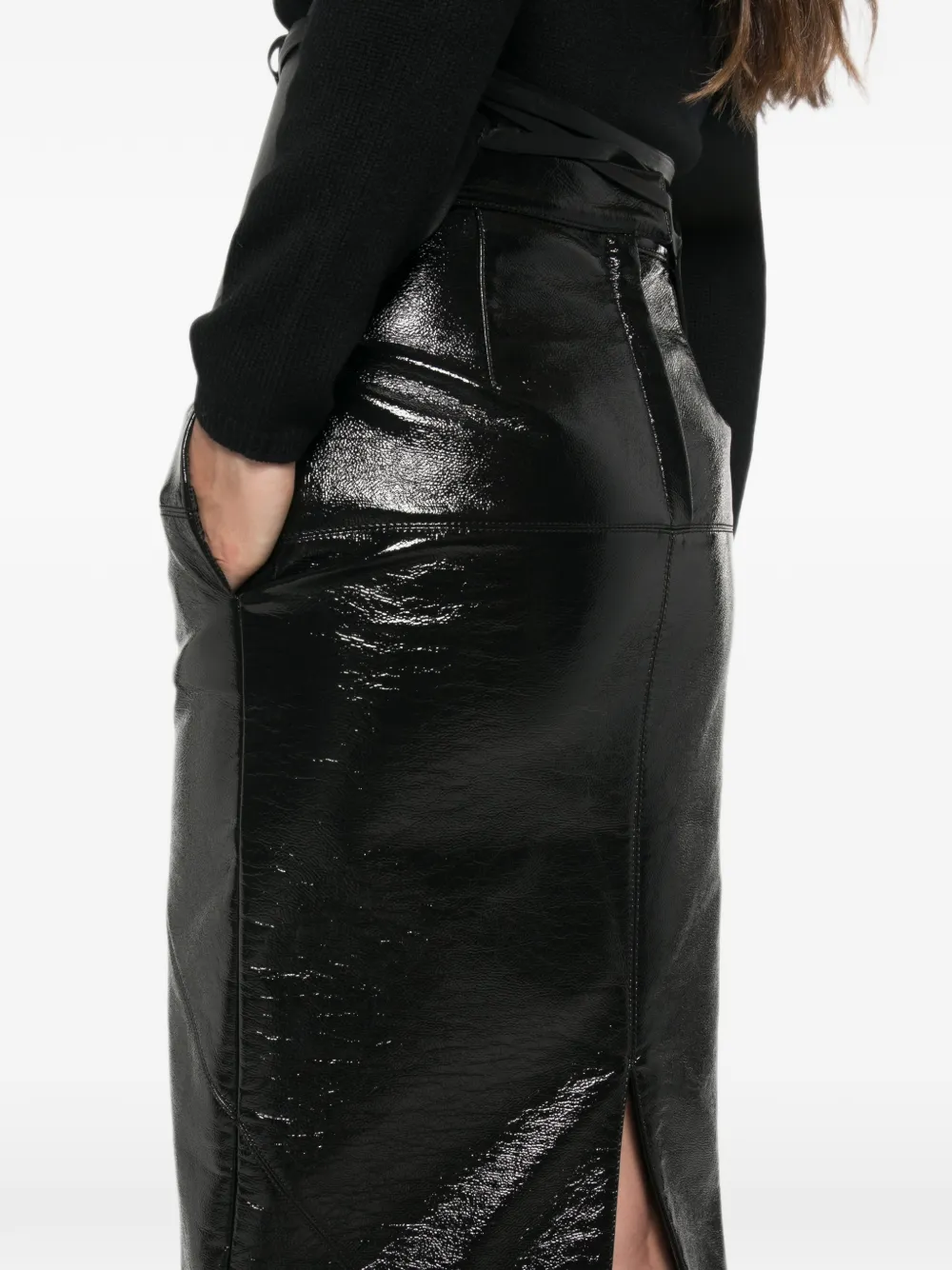 Lanvin crinkled-finish pencil midi skirt Zwart