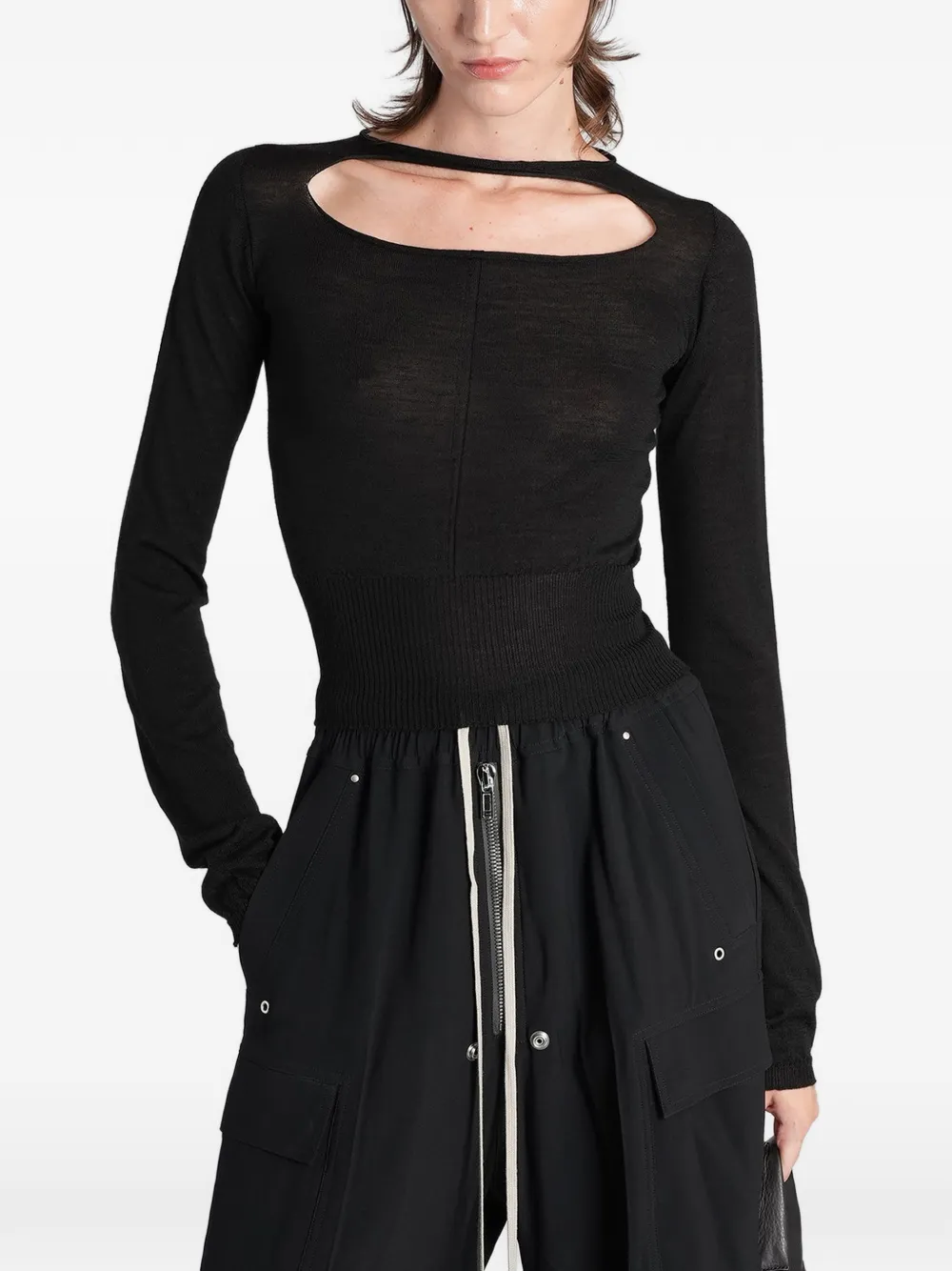 Rick Owens cut-out ribbed-trim top - Nero