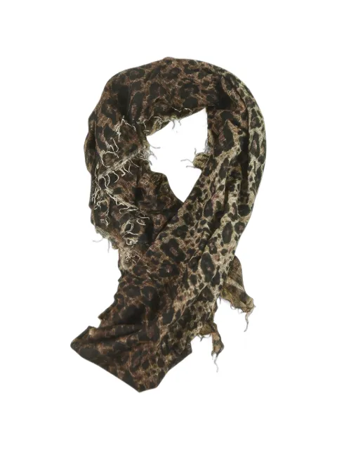 Avant Toi leopard-print frayed scarf
