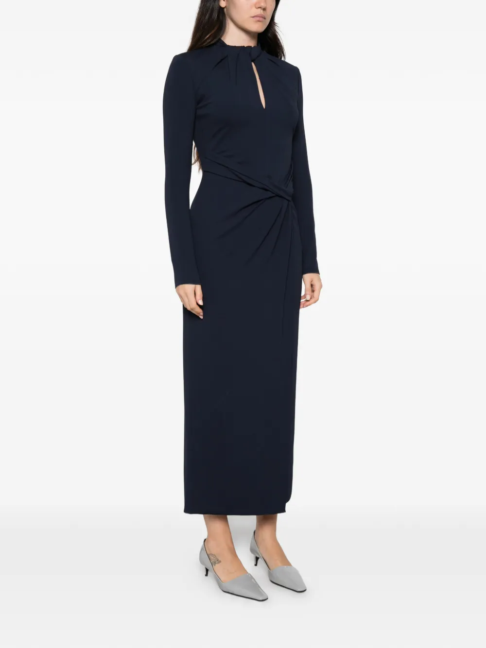 Giorgio Armani Midi-jurk met gedraaid detail en keyhole-halslijn Blauw