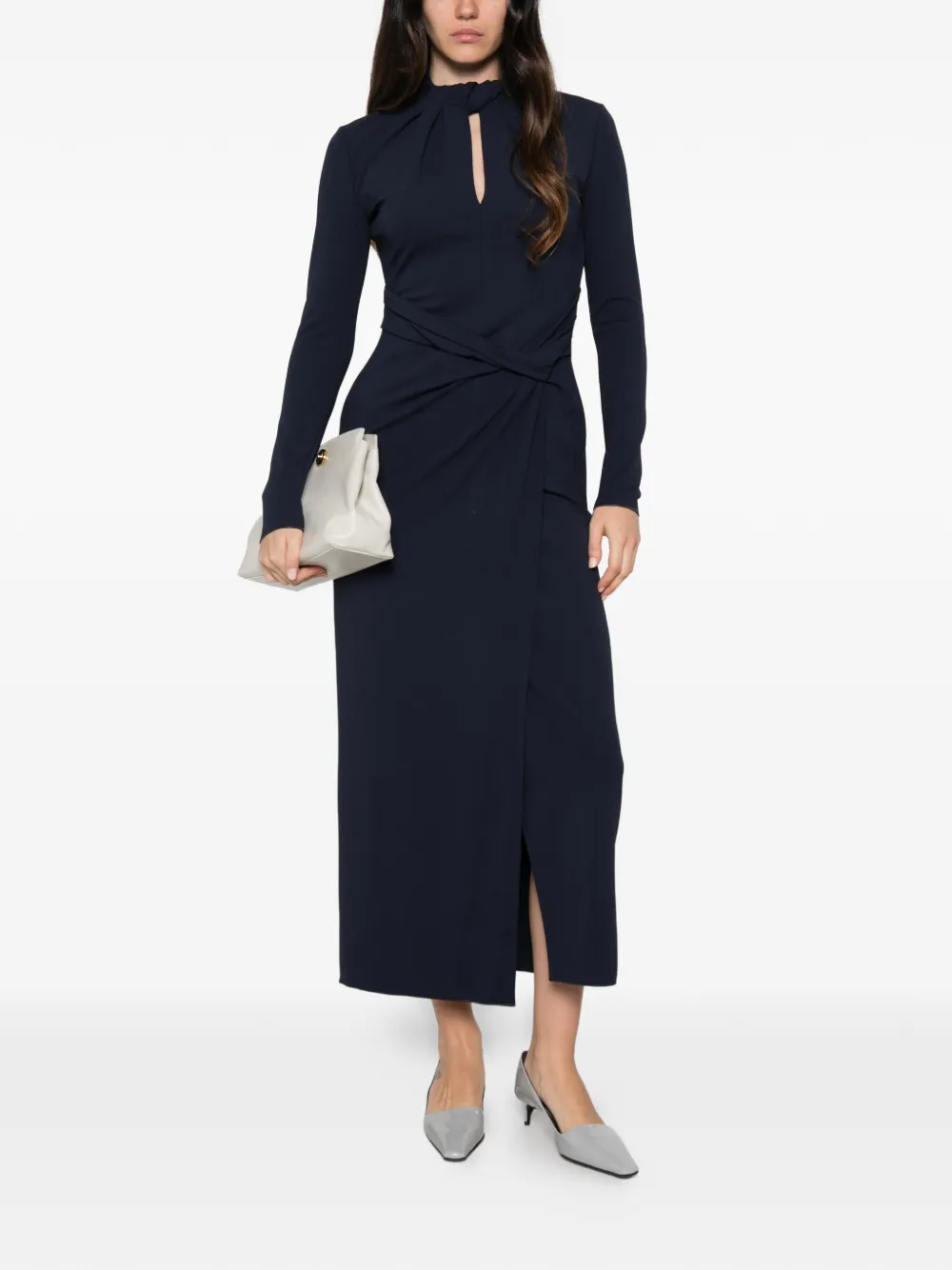 Giorgio Armani Midi-jurk met gedraaid detail en keyhole-halslijn Blauw