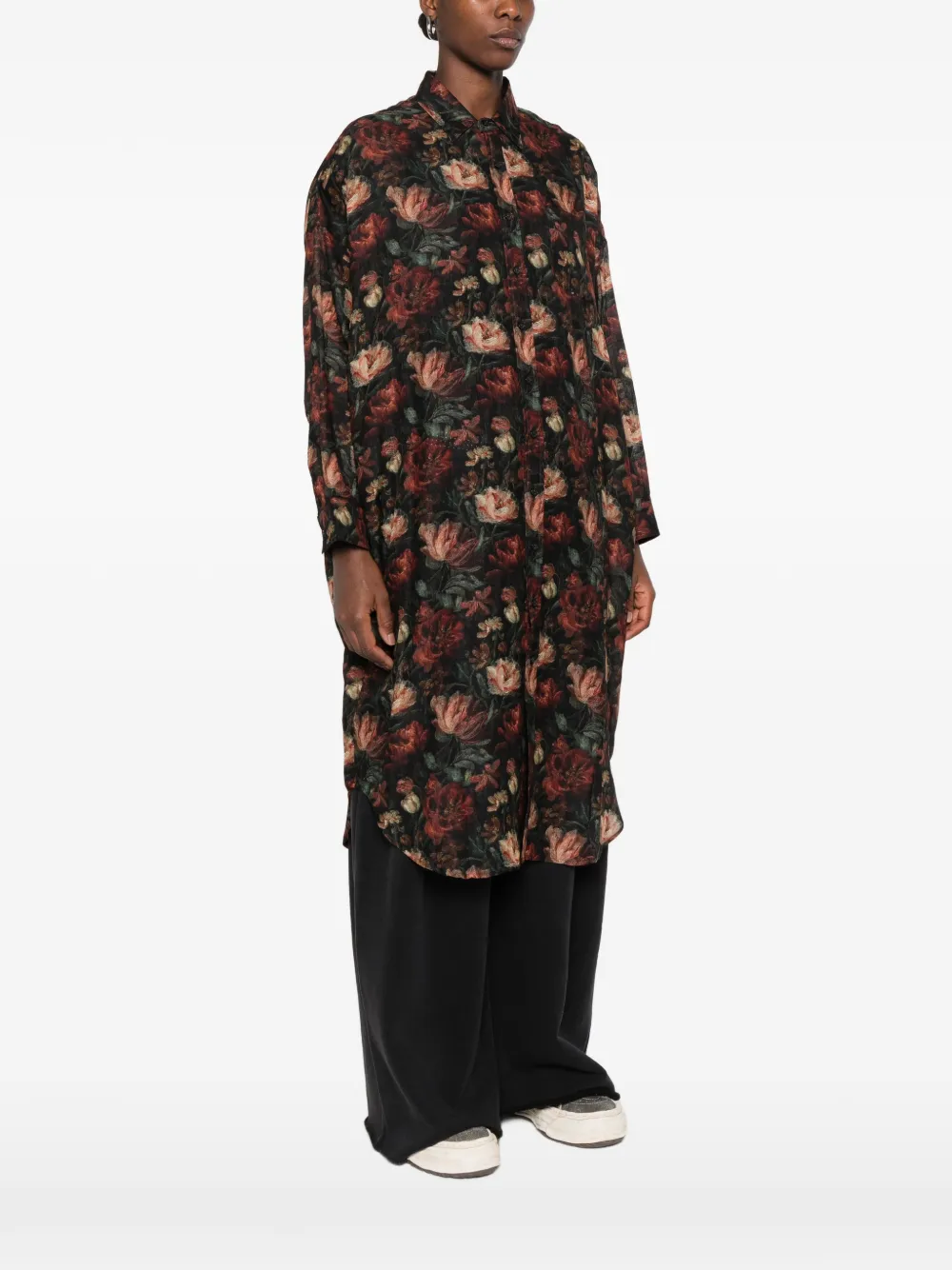 R13 Jumbo oversized blouse met bloemen-print Zwart