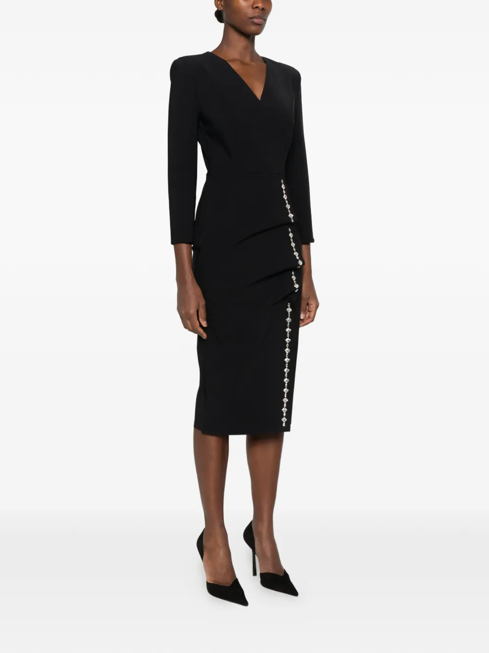 CHIARA BONI La Petite Robe crystal-embellished ruffled dress Zwart