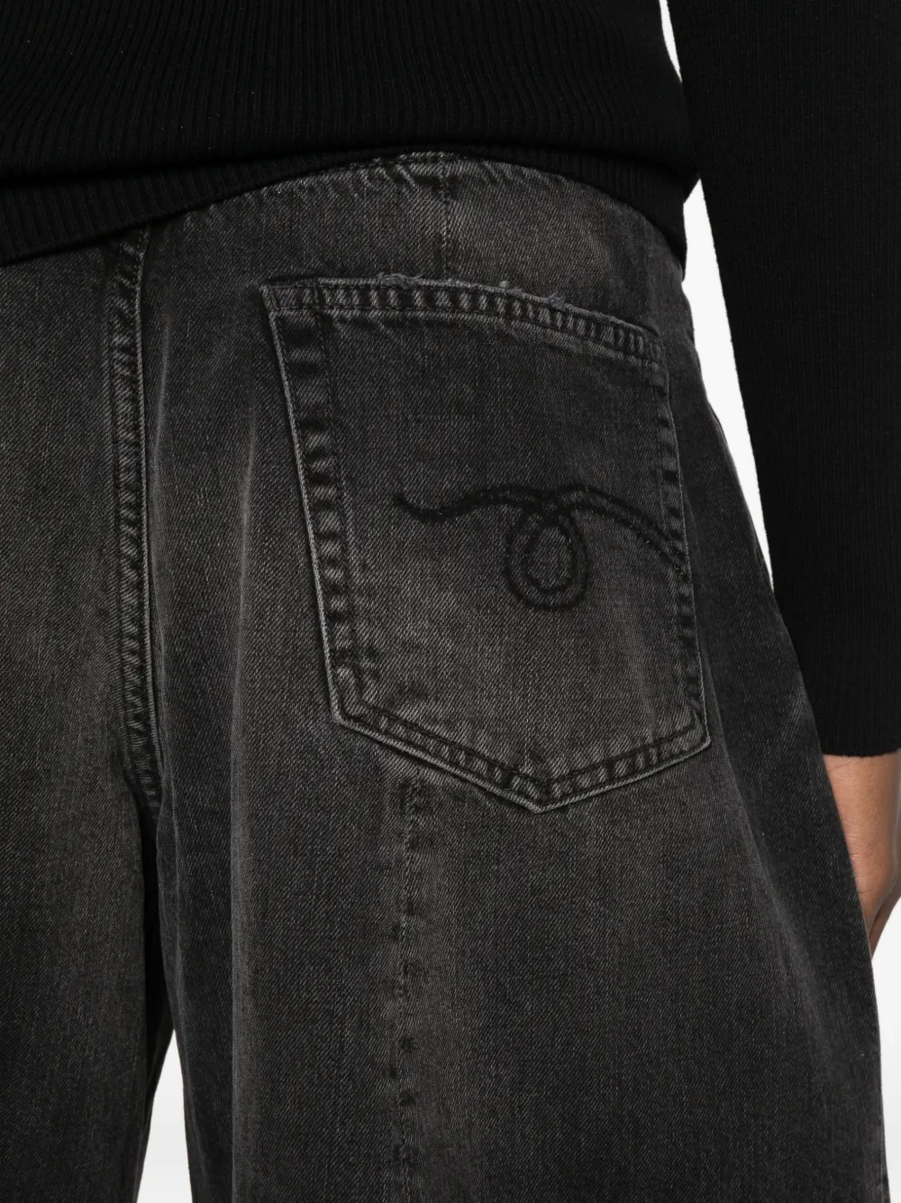 R13 Foldover pleated wide-leg jeans Zwart