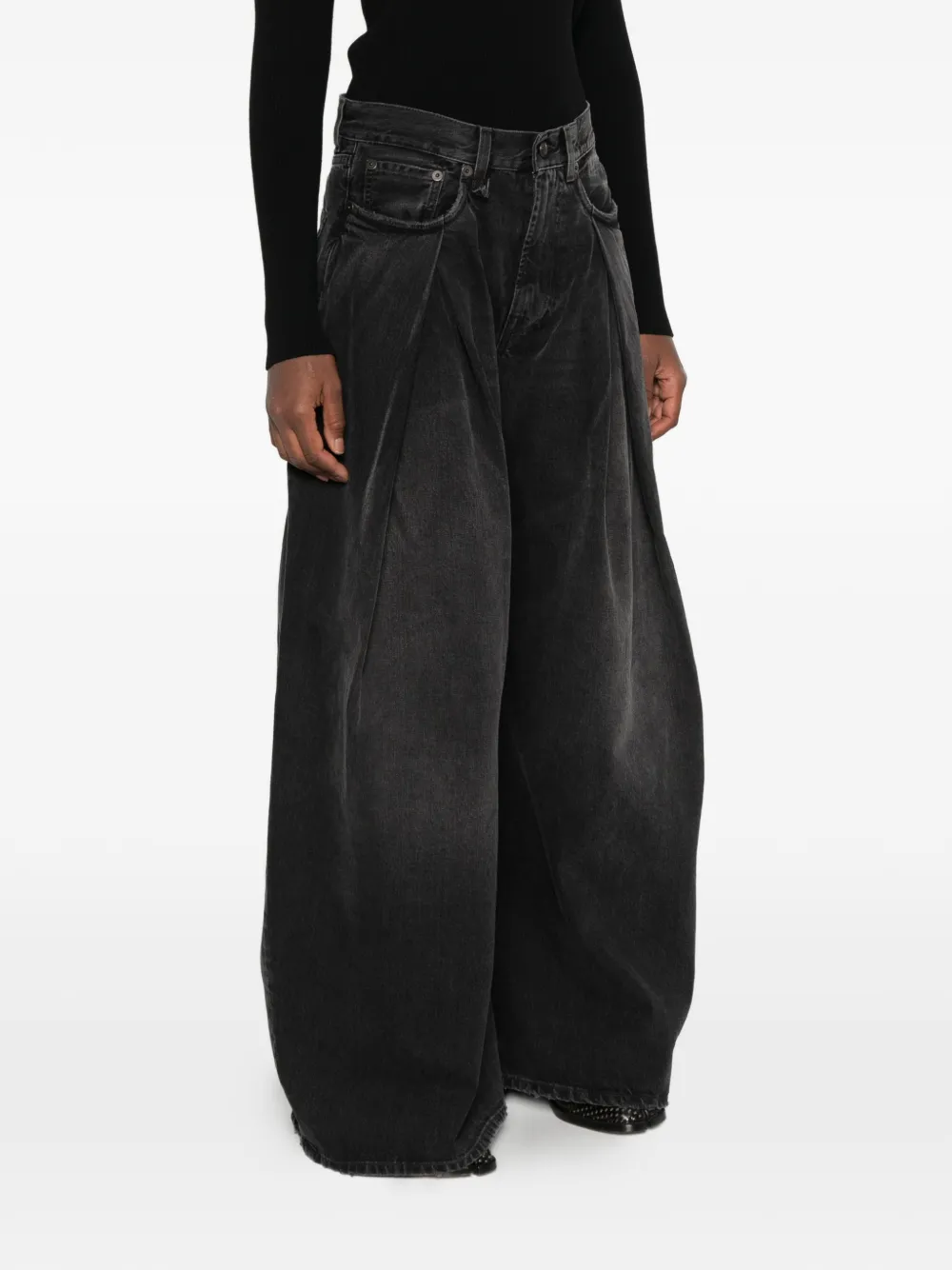 R13 Foldover pleated wide-leg jeans Zwart