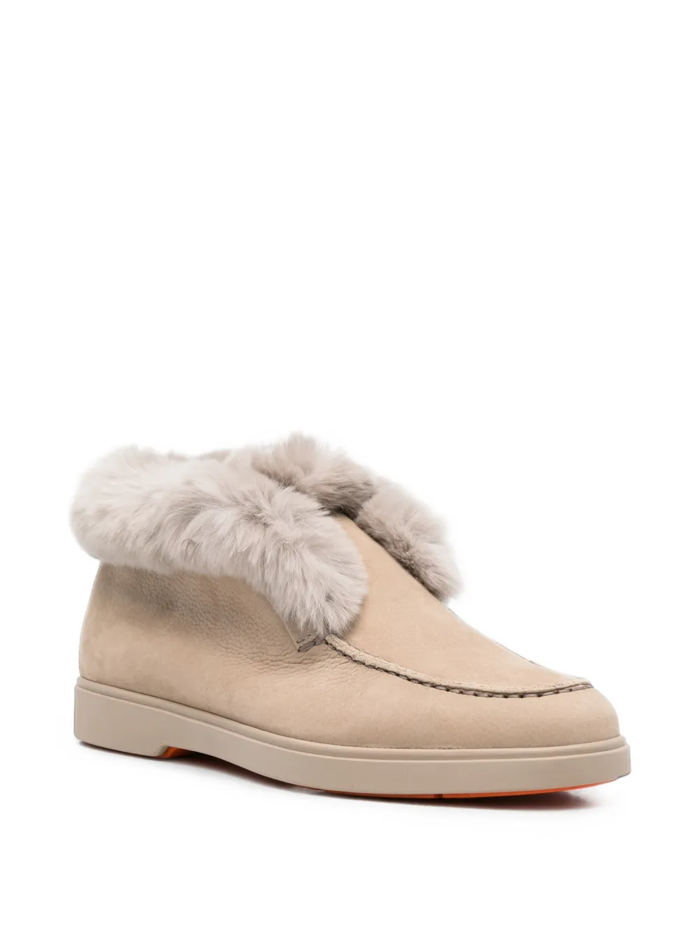 Santoni shearling-trim leather loafers Beige