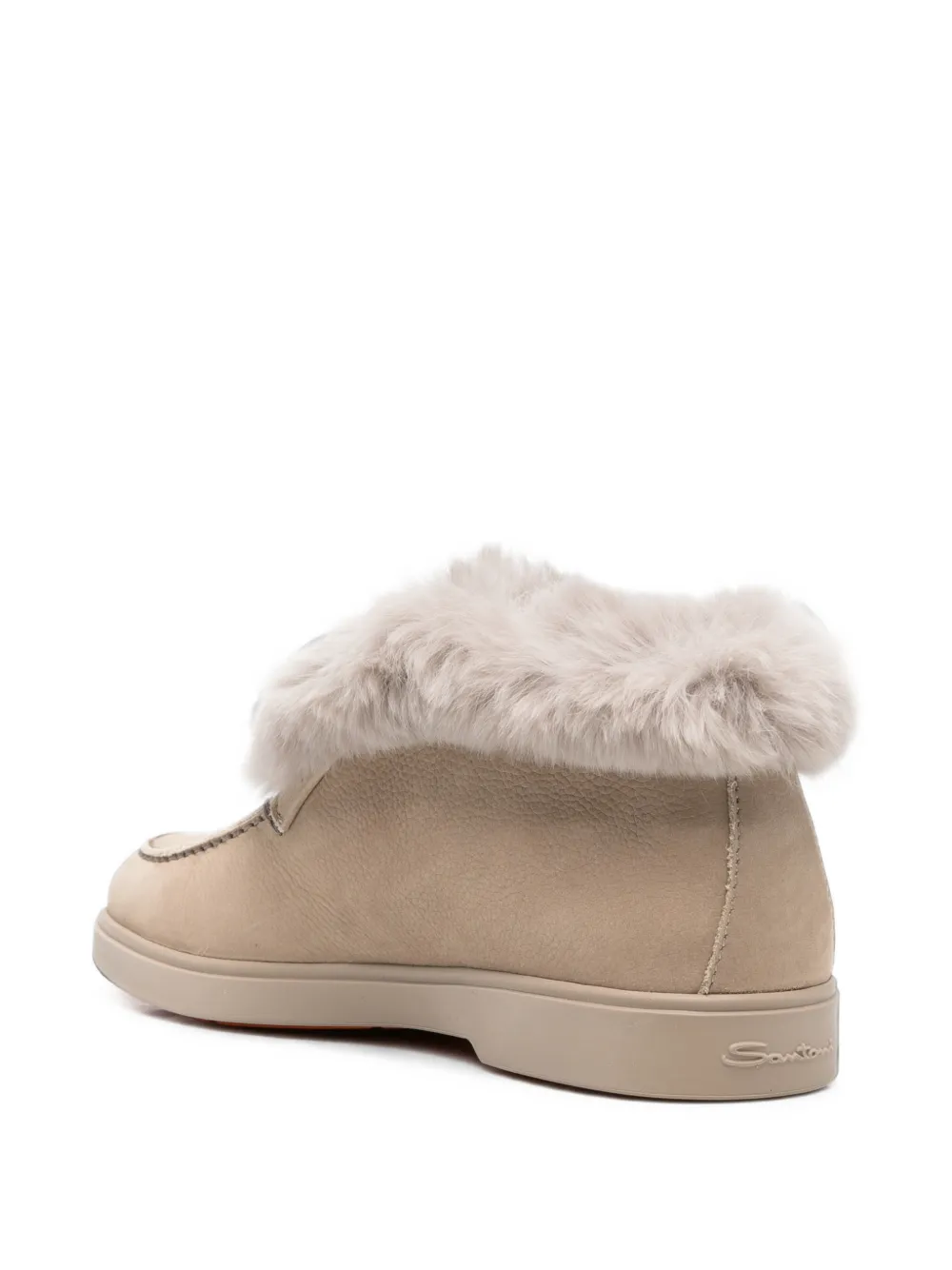 Santoni shearling-trim leather loafers Beige