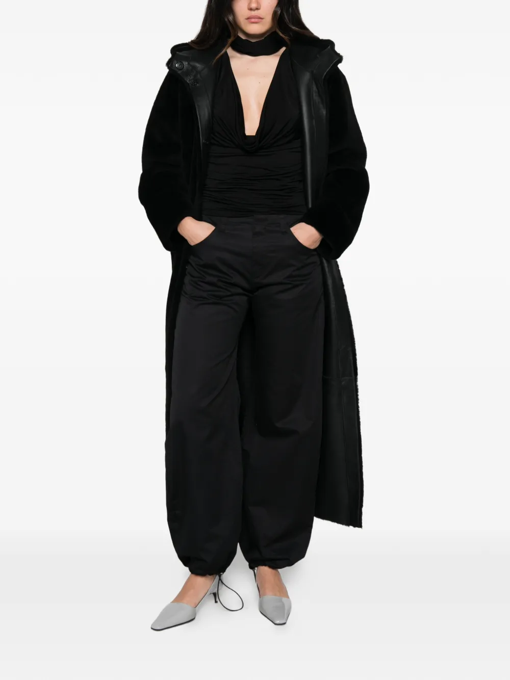 Simonetta Ravizza Hooded Shearling-lined Coat In Black