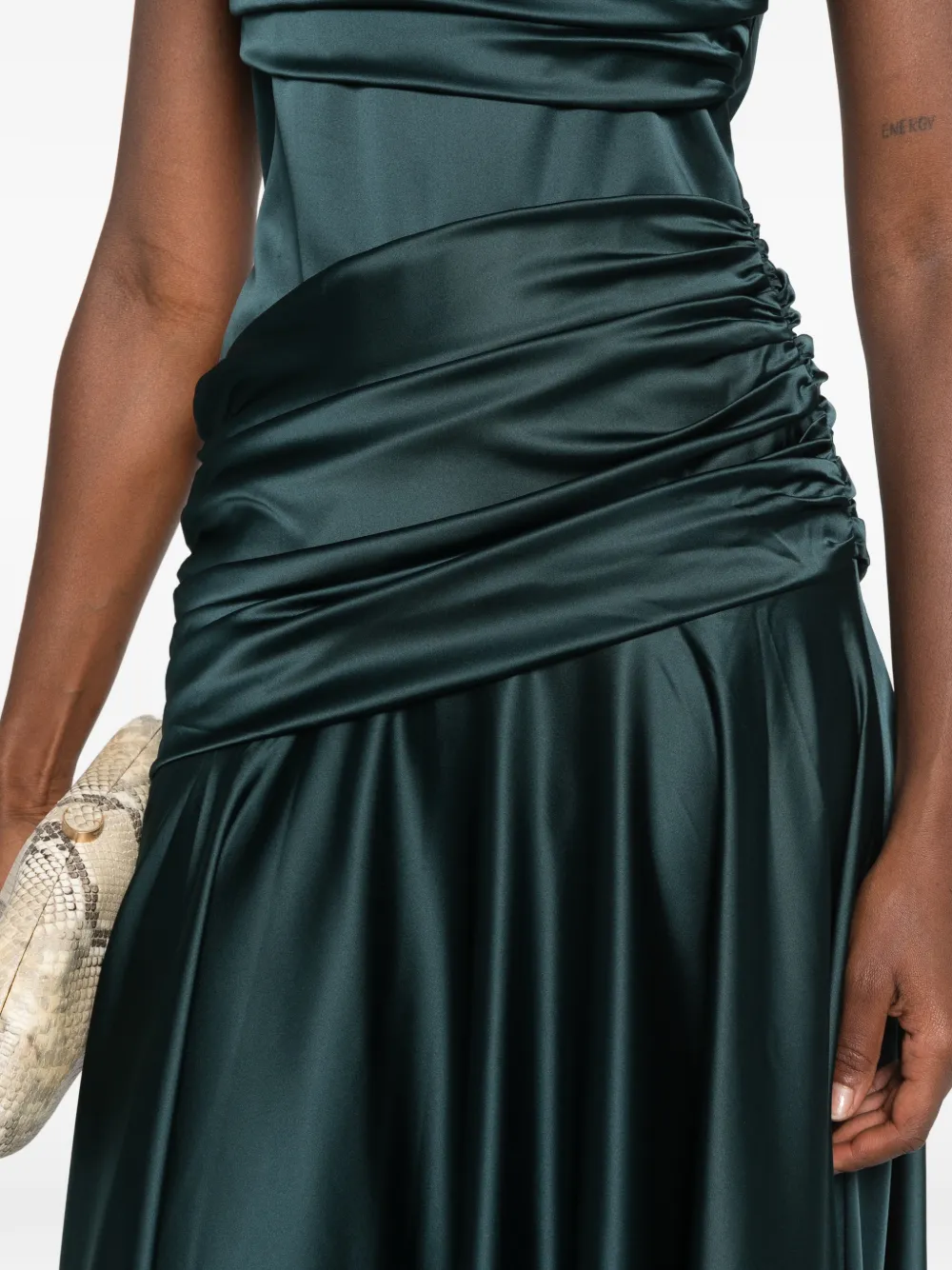 CHIARA BONI La Petite Robe rushed satin-finish maxi dress Groen