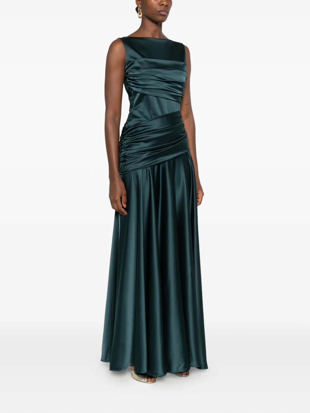 CHIARA BONI La Petite Robe rushed satin-finish maxi dress Groen
