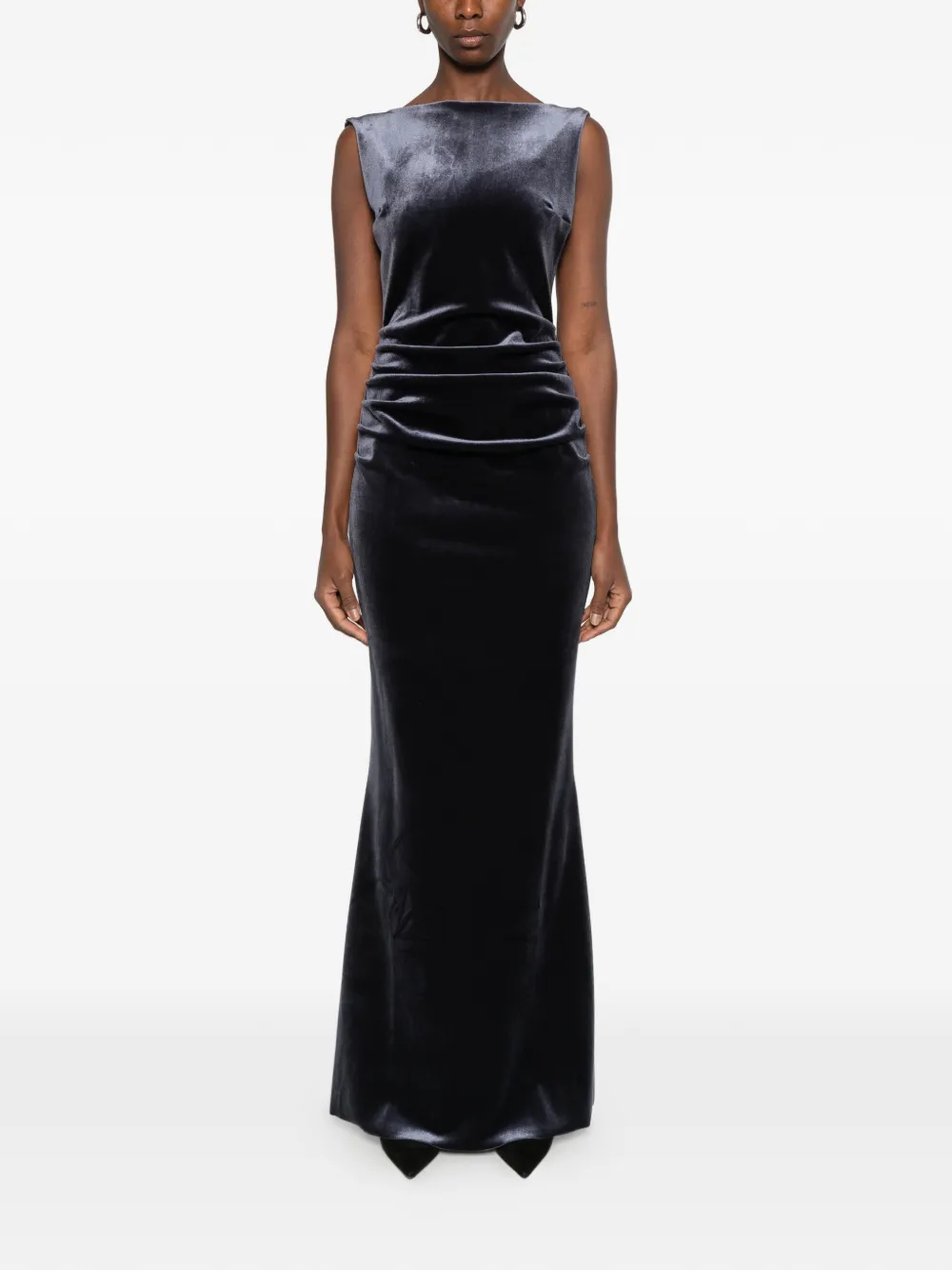 CHIARA BONI La Petite Robe crystal-embellished ruched maxi dress Blauw