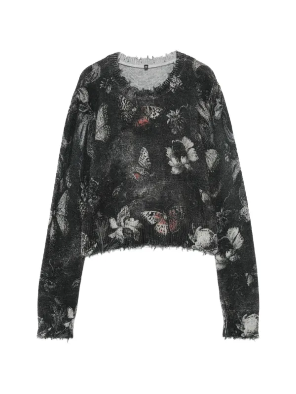 R13 Butterfly-print Distressed Sweater in Black