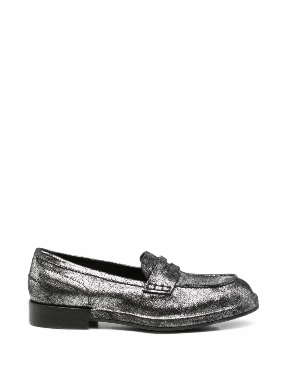 Del Carlo Cracked-effect Leather Loafers In Silver