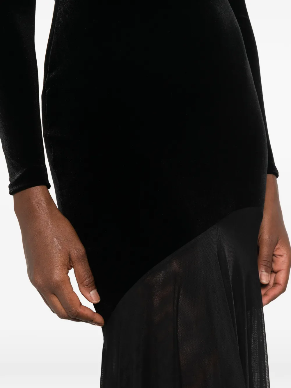 CHIARA BONI La Petite Robe velvet-effect paneled maxi dress Zwart