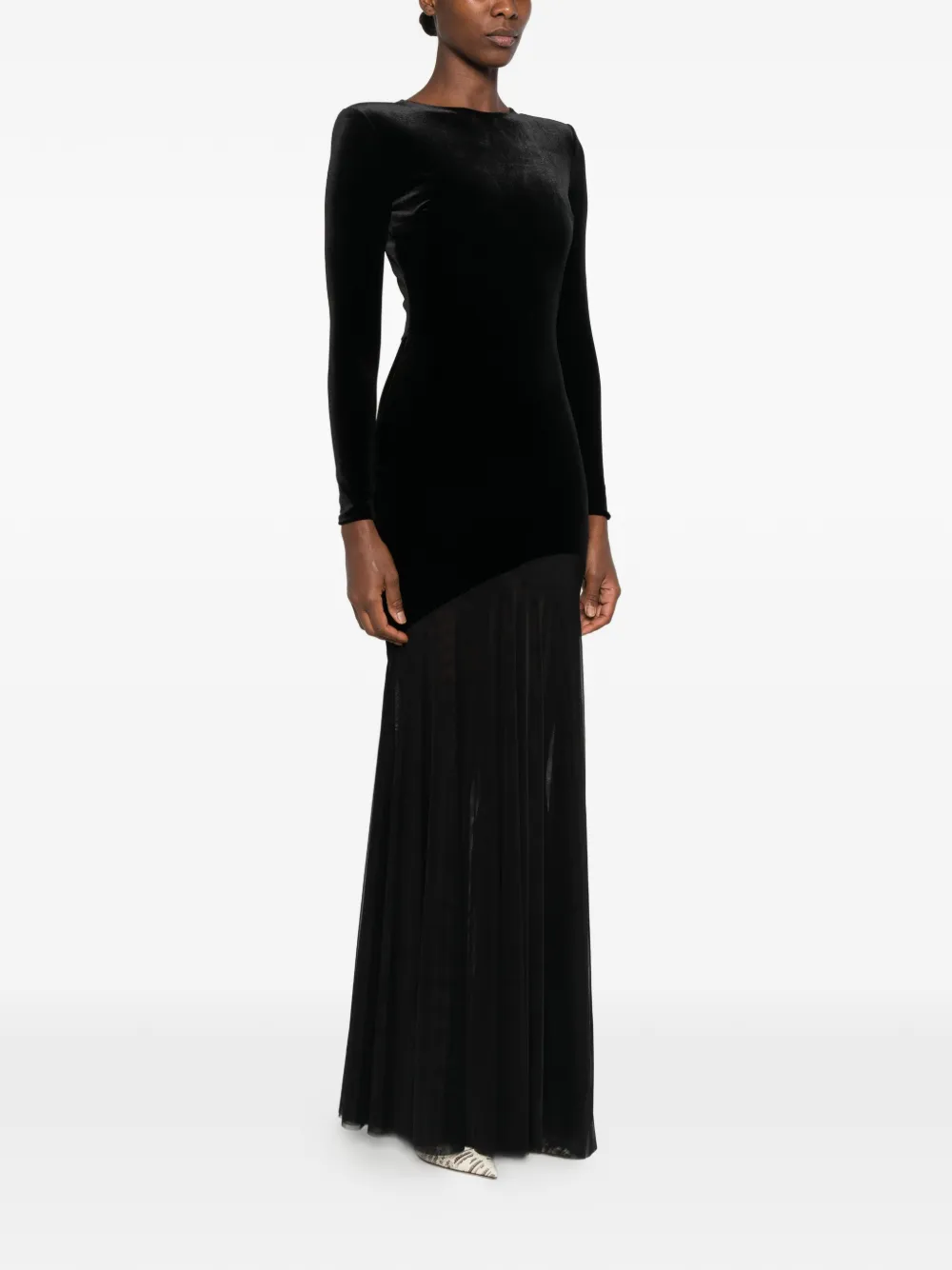 CHIARA BONI La Petite Robe velvet-effect paneled maxi dress Zwart