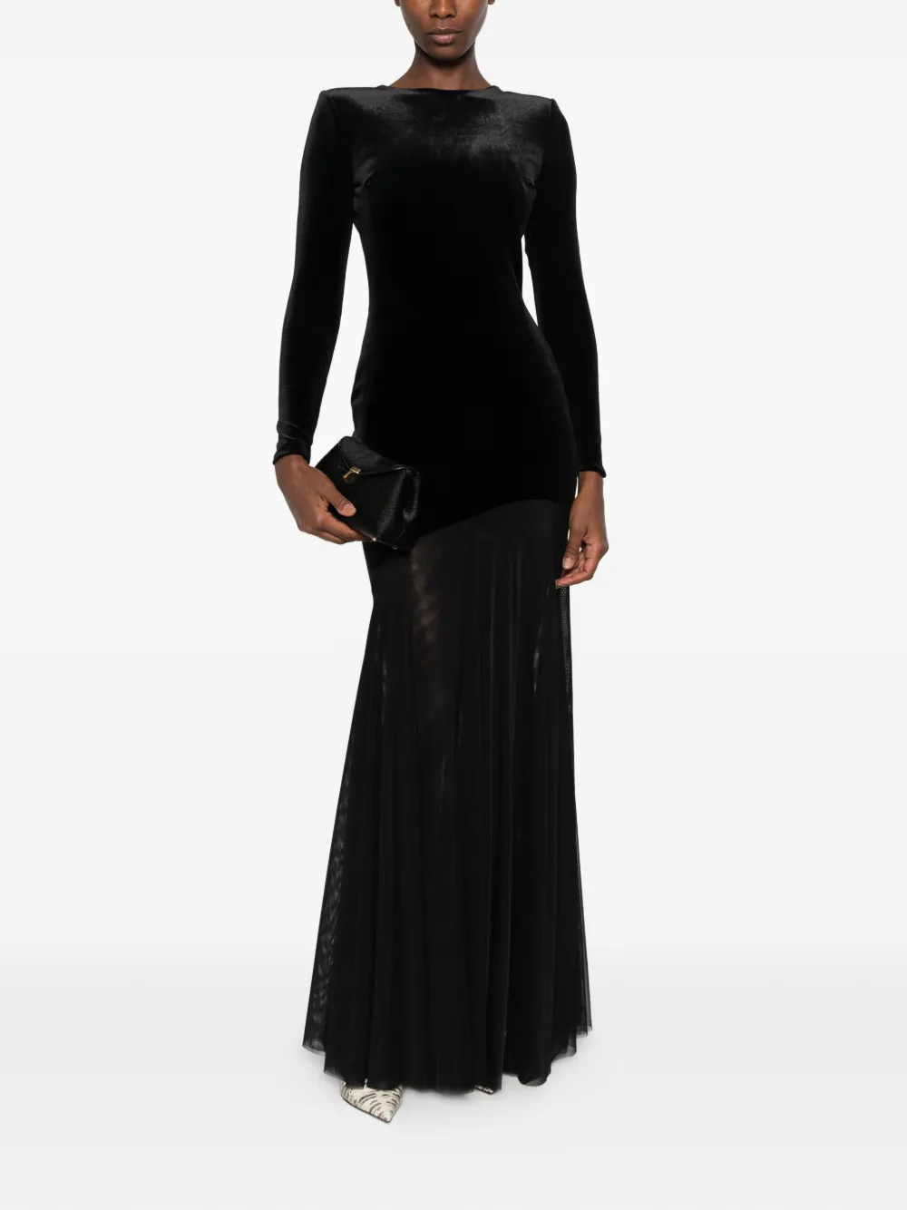 CHIARA BONI La Petite Robe velvet-effect paneled maxi dress - Noir CHIARA BONI La Petite Robe velvet-effect paneled maxi dress - Noir