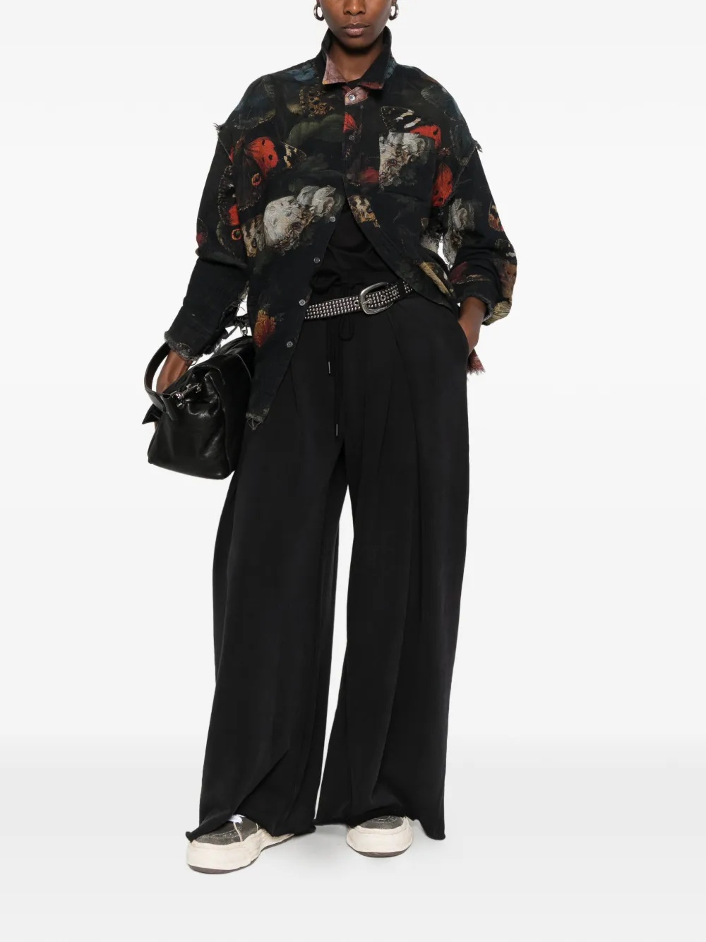 R13 reversible butterfly-print frayed shirt Zwart