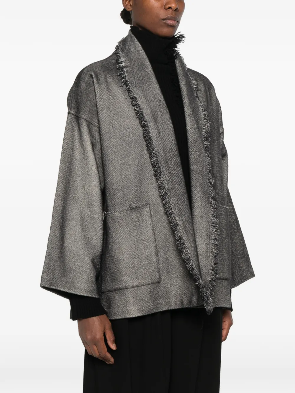 Avant Toi herringbone frayed-edge jacket Zwart