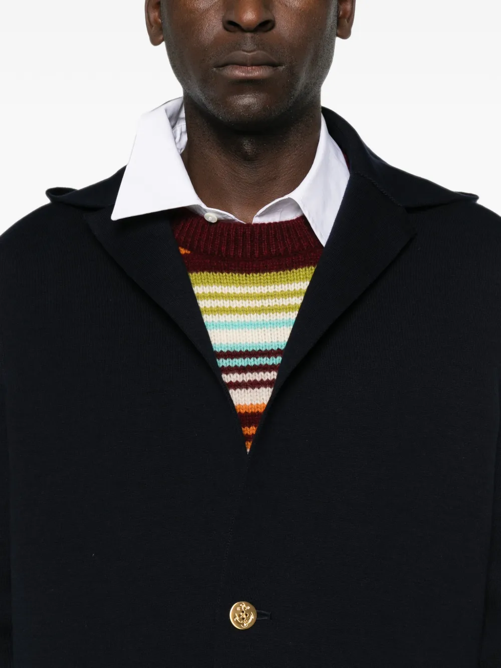 sacai Blazer met capuchon en goudkleurige knoop Blauw