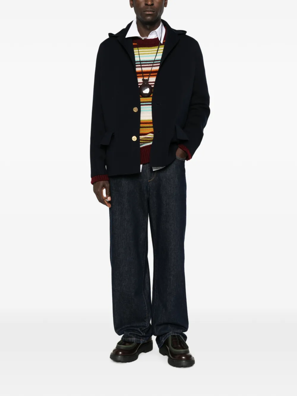 sacai Blazer met capuchon en goudkleurige knoop Blauw