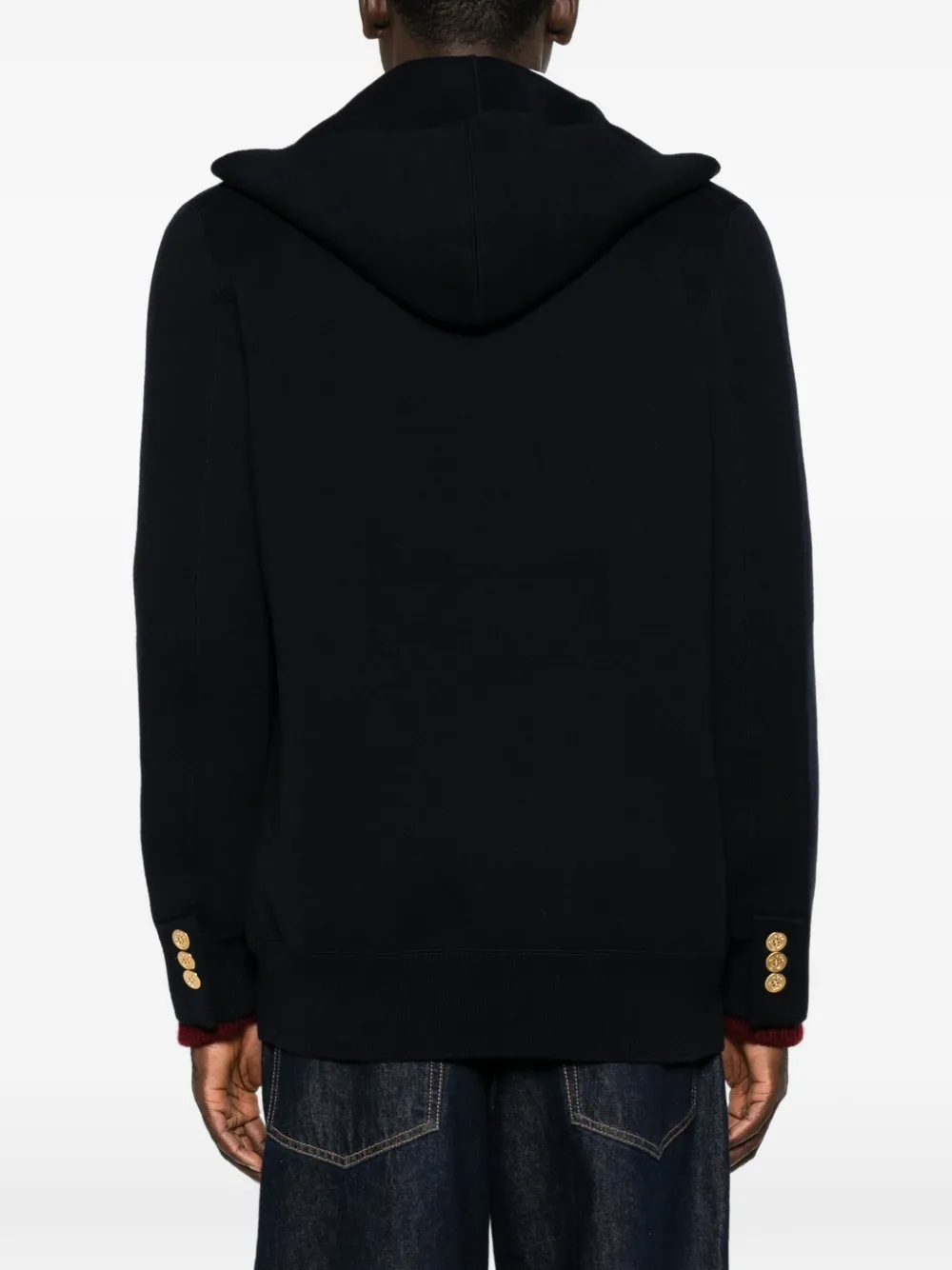 sacai Blazer met capuchon en goudkleurige knoop Blauw