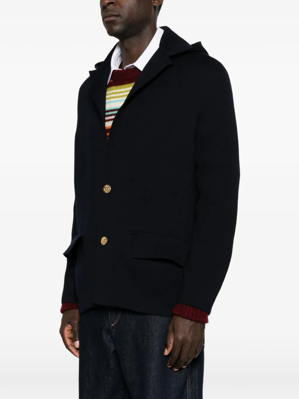 sacai Blazer met capuchon en goudkleurige knoop Blauw