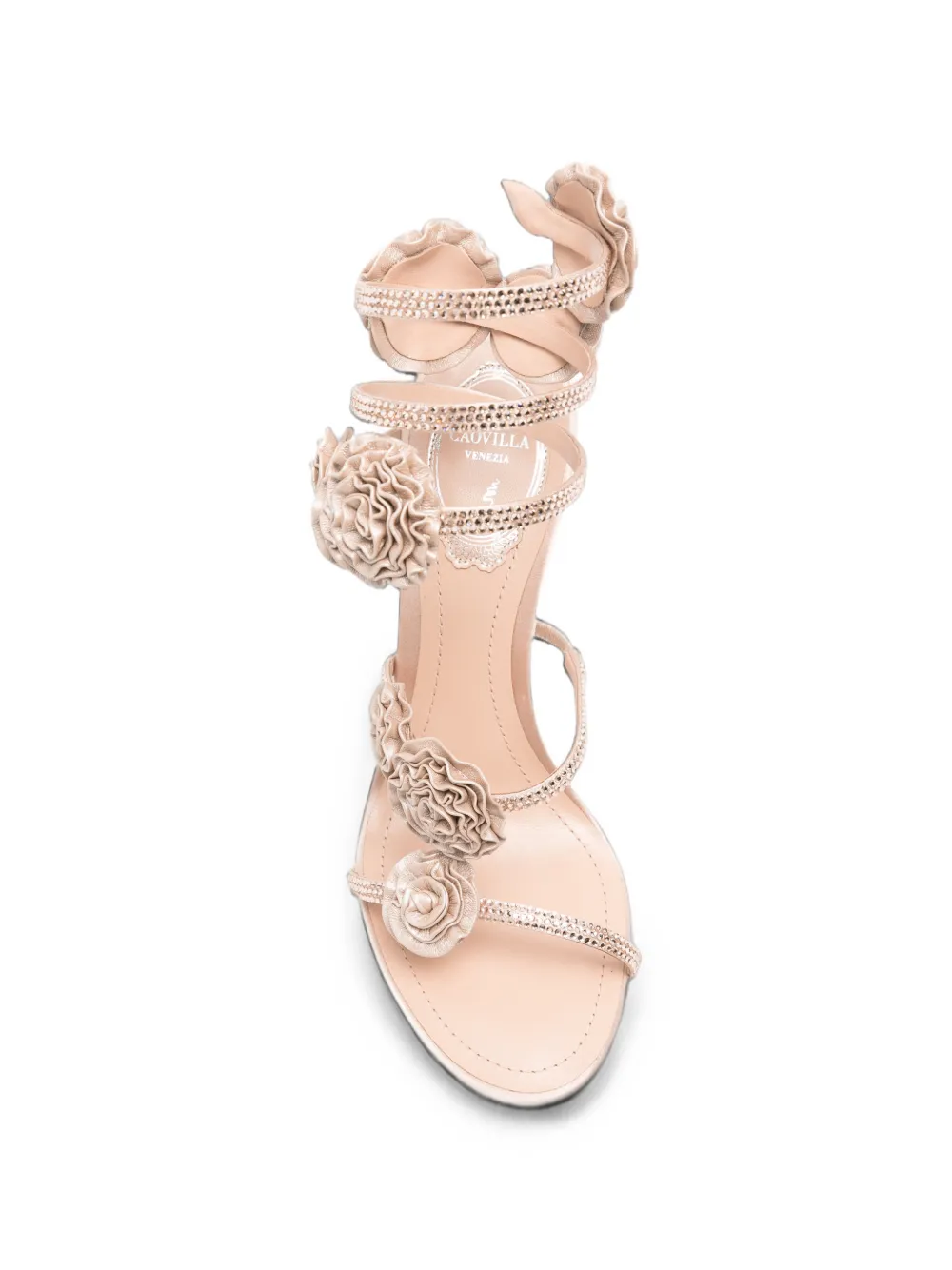René Caovilla crystal-embellished floral-appliqué sandals Beige