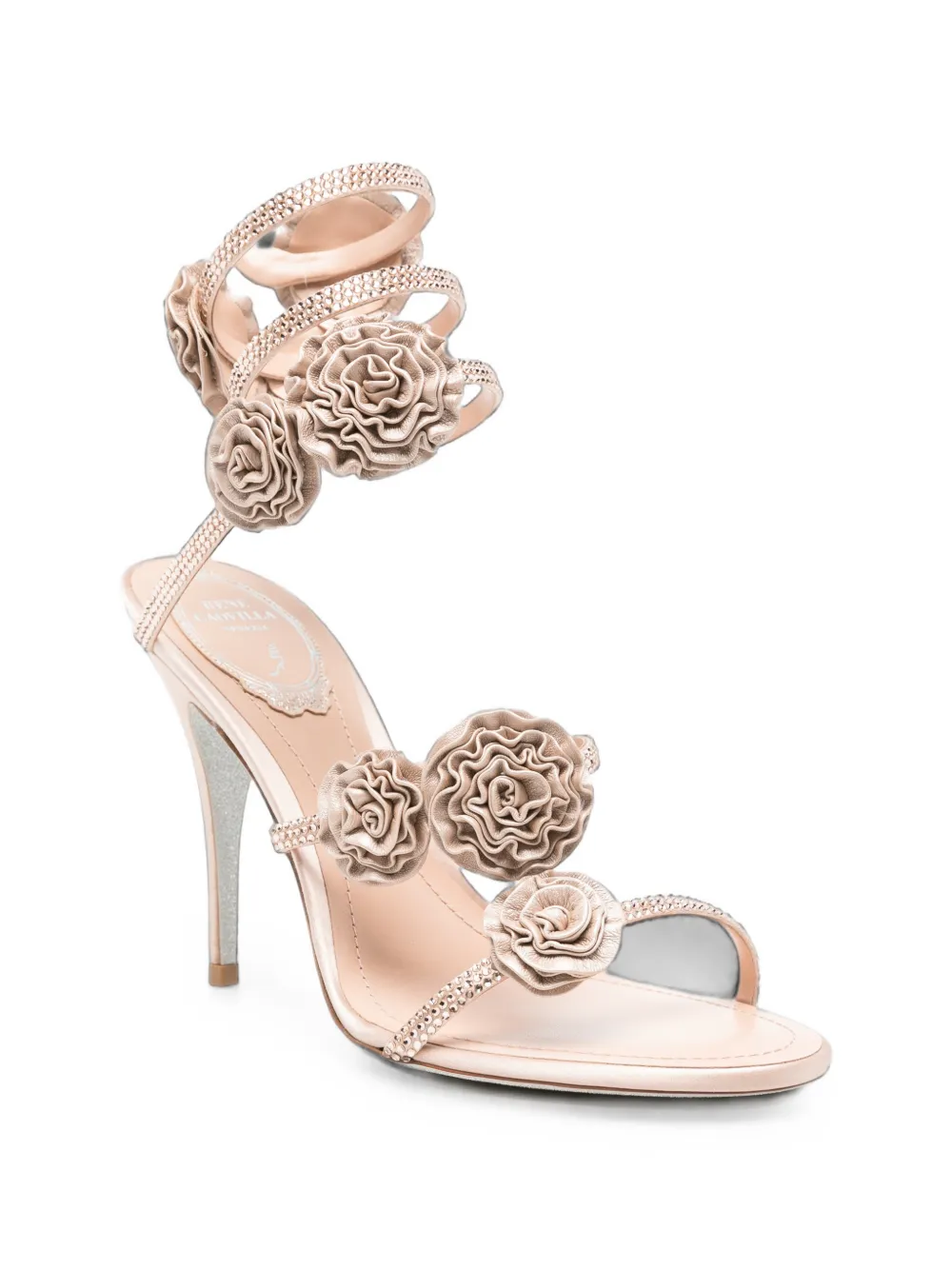 René Caovilla crystal-embellished floral-appliqué sandals Beige