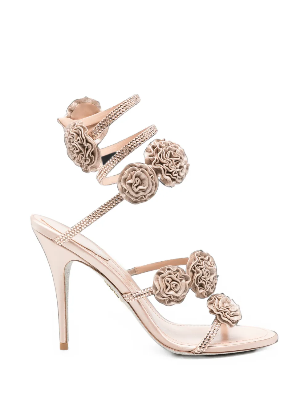 René Caovilla crystal-embellished floral-appliqué sandals - Nude