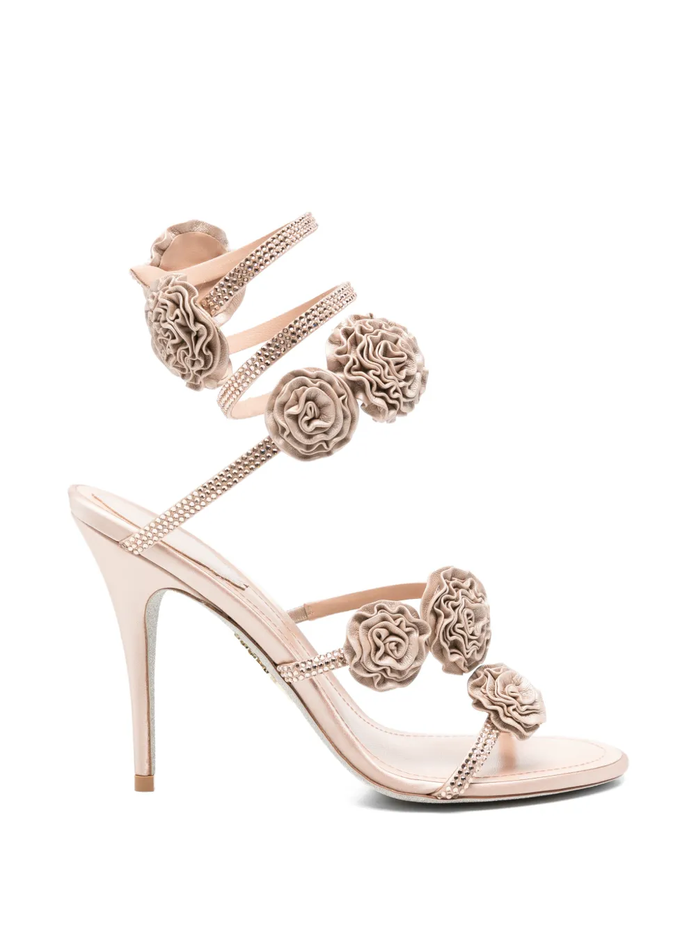 René Caovilla crystal-embellished floral-appliqué sandals Beige