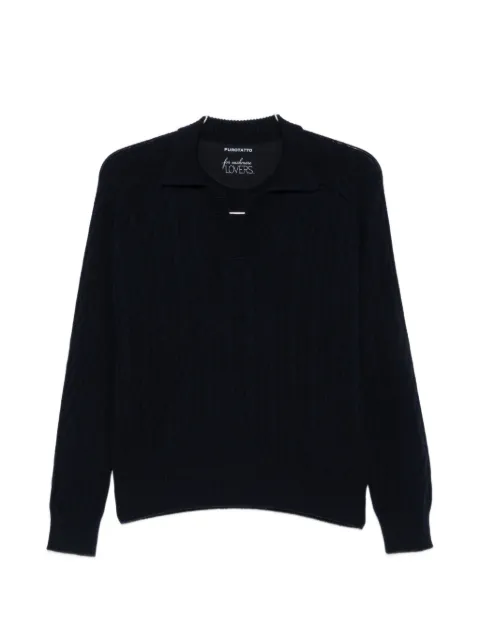 Purotatto cable-knit polo-collar sweater