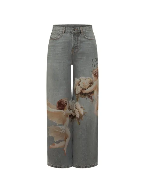 Fiorucci Angels-print wide-leg jeans