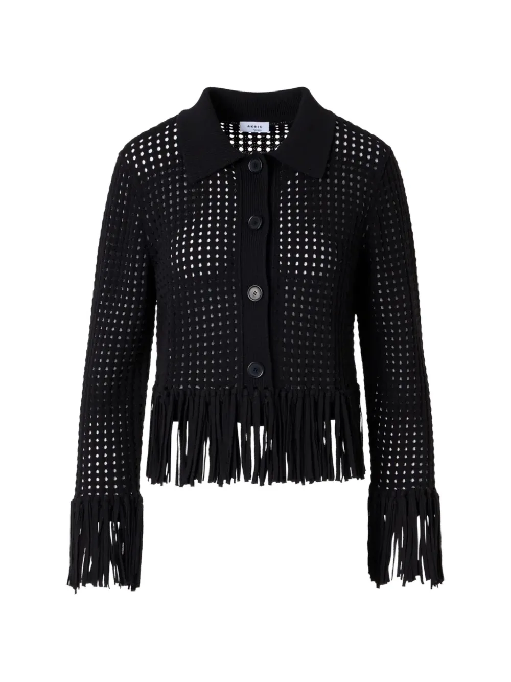 Akris fringe-trim perforated cardigan - Schwarz