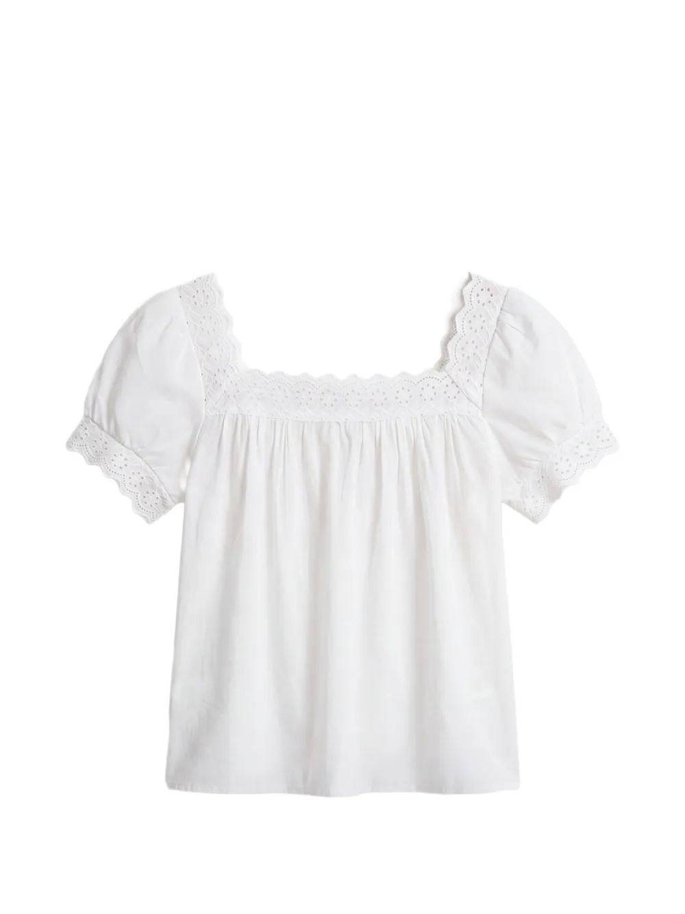 Reformation Zita broderie-anglaise puff-sleeve top Wit
