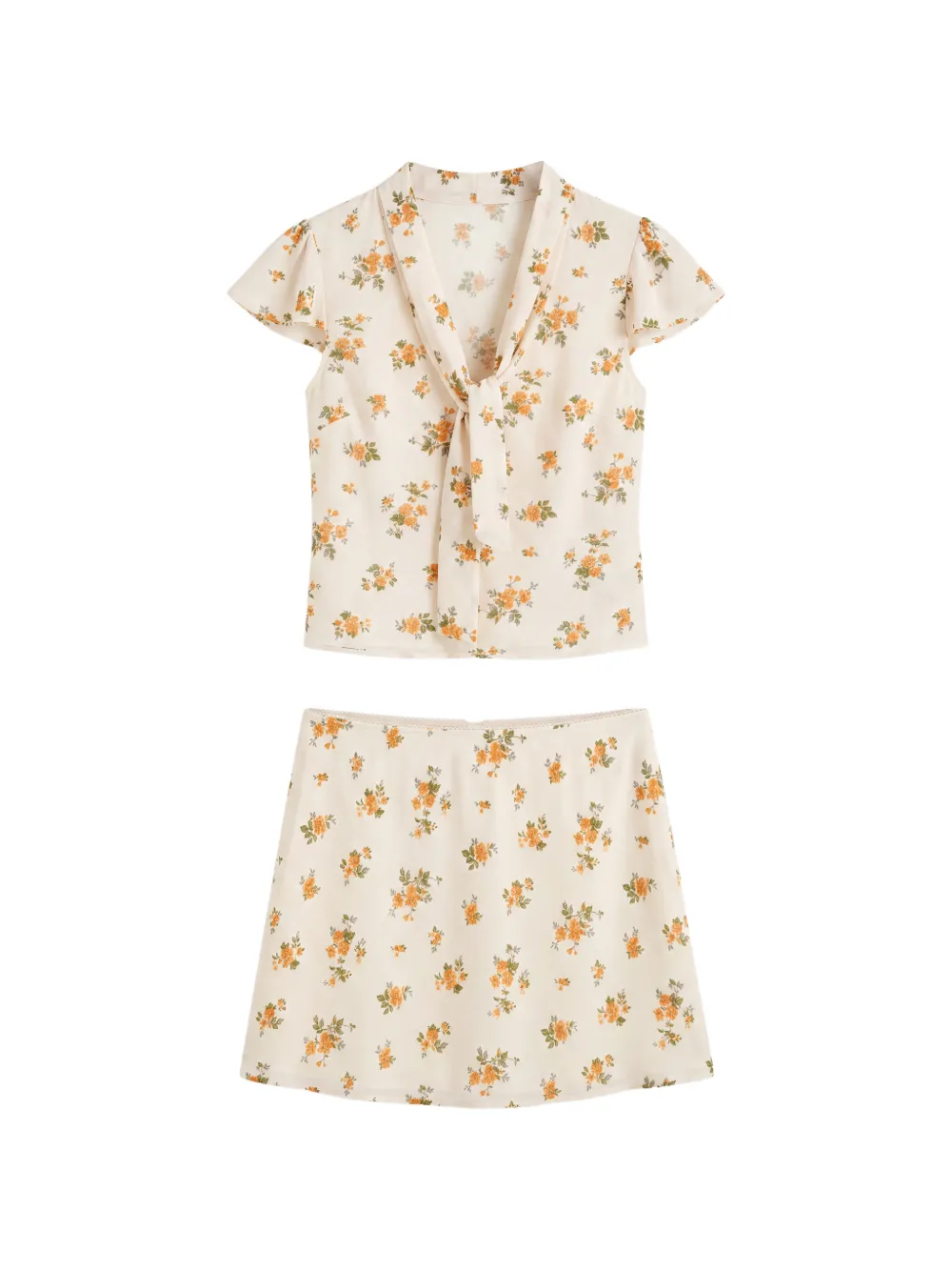 Reformation Kelson tweedelige set met bloemenprint Beige