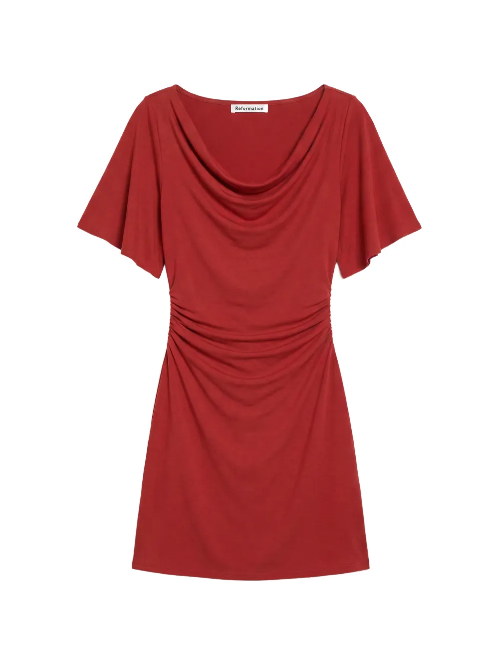 Reformation Nina Ruched Knit Mini Dress In 레드