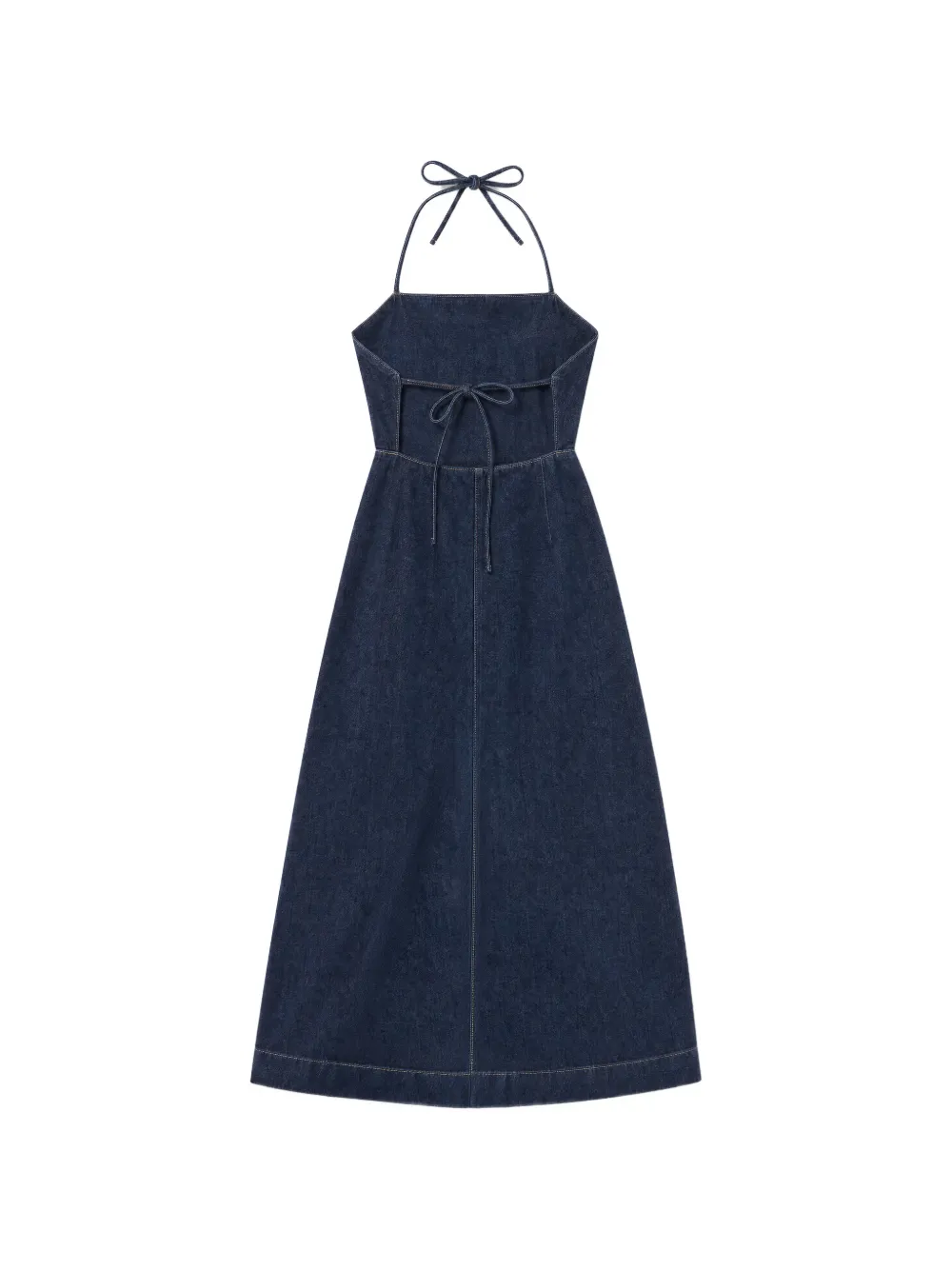 Reformation Manon halterneck denim midi dress Blauw