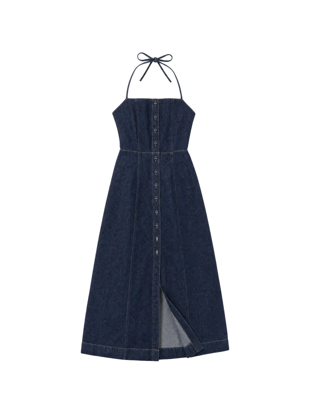 Reformation Manon halterneck denim midi dress - Blue