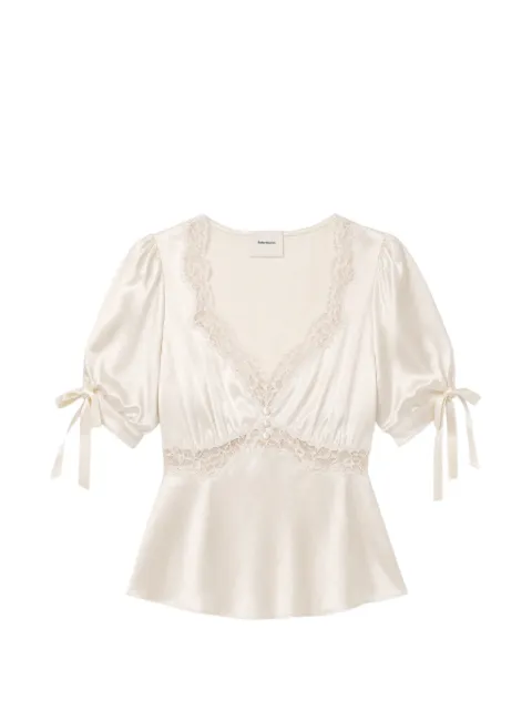 Reformation Dolly lace-trim silk blouse