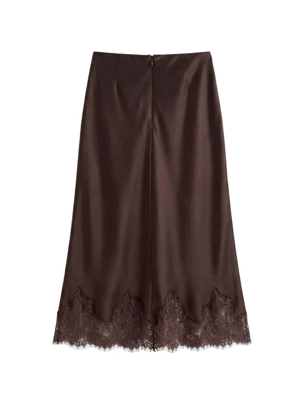 Reformation Carolina satijnen midi-rok met kanten afwerking Bruin