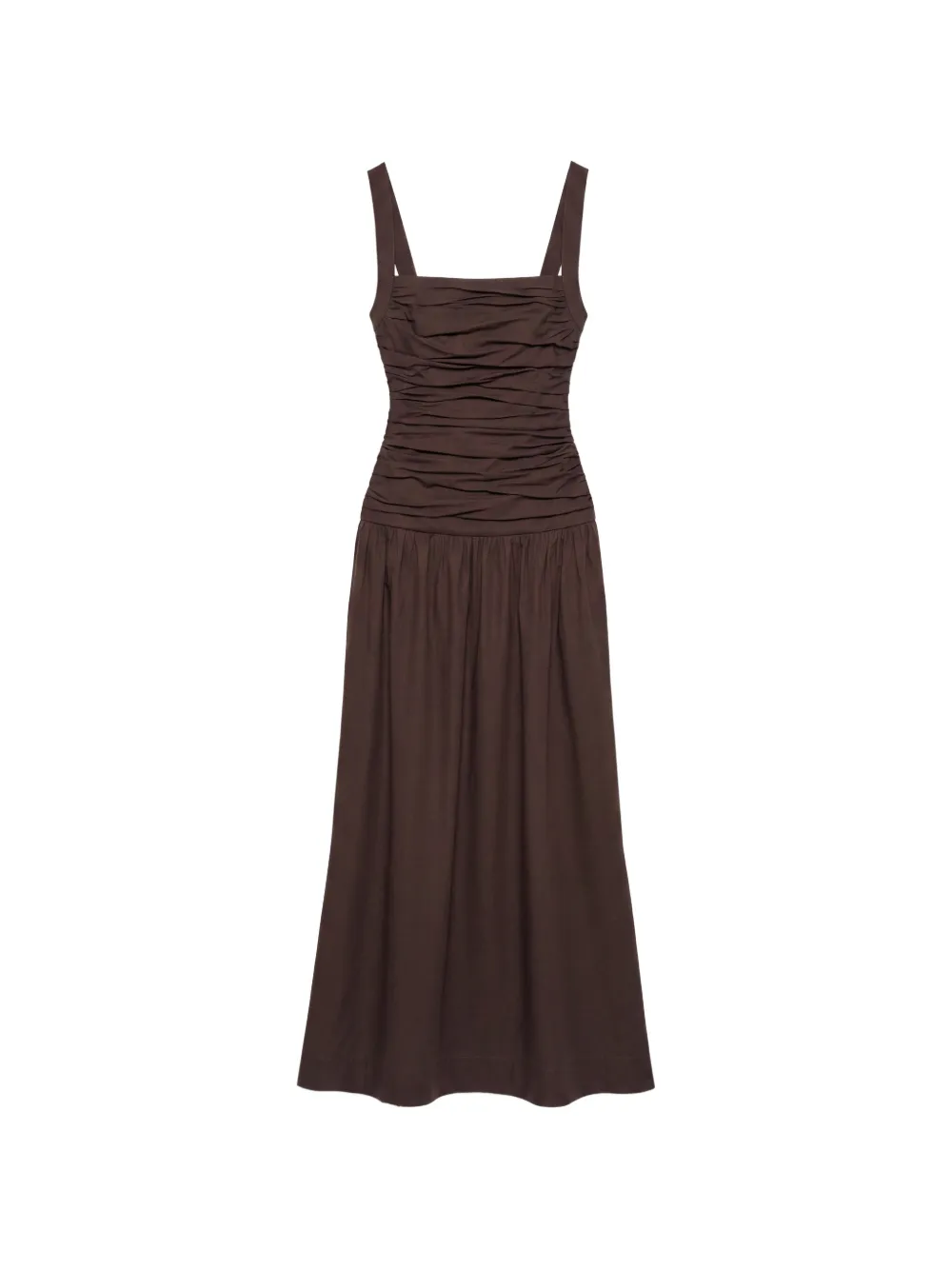 Reformation Nesta midi-jurk met ruches Bruin
