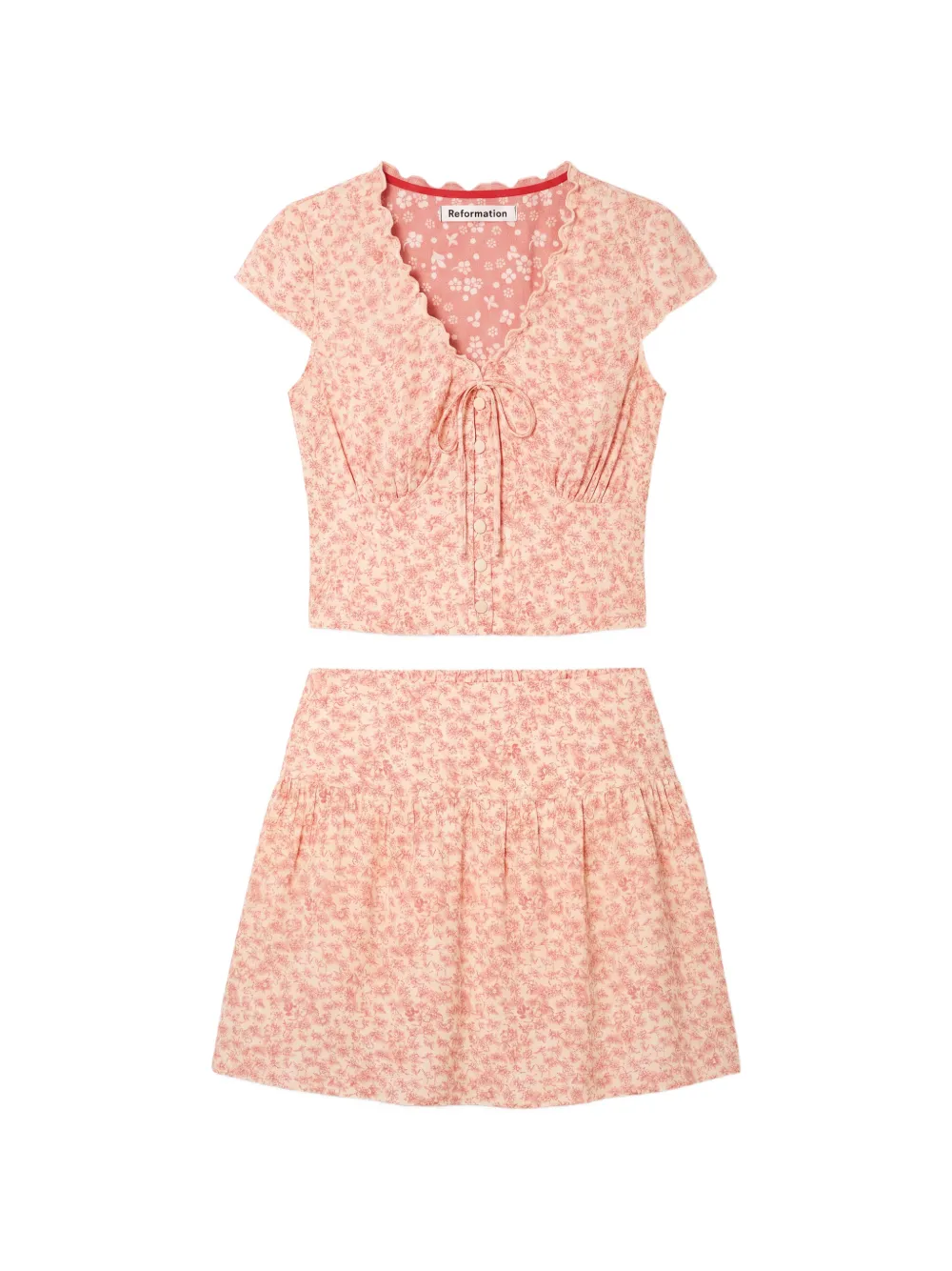 Reformation Dorothea Floral-print Skirt And Blouse Set In 뉴트럴