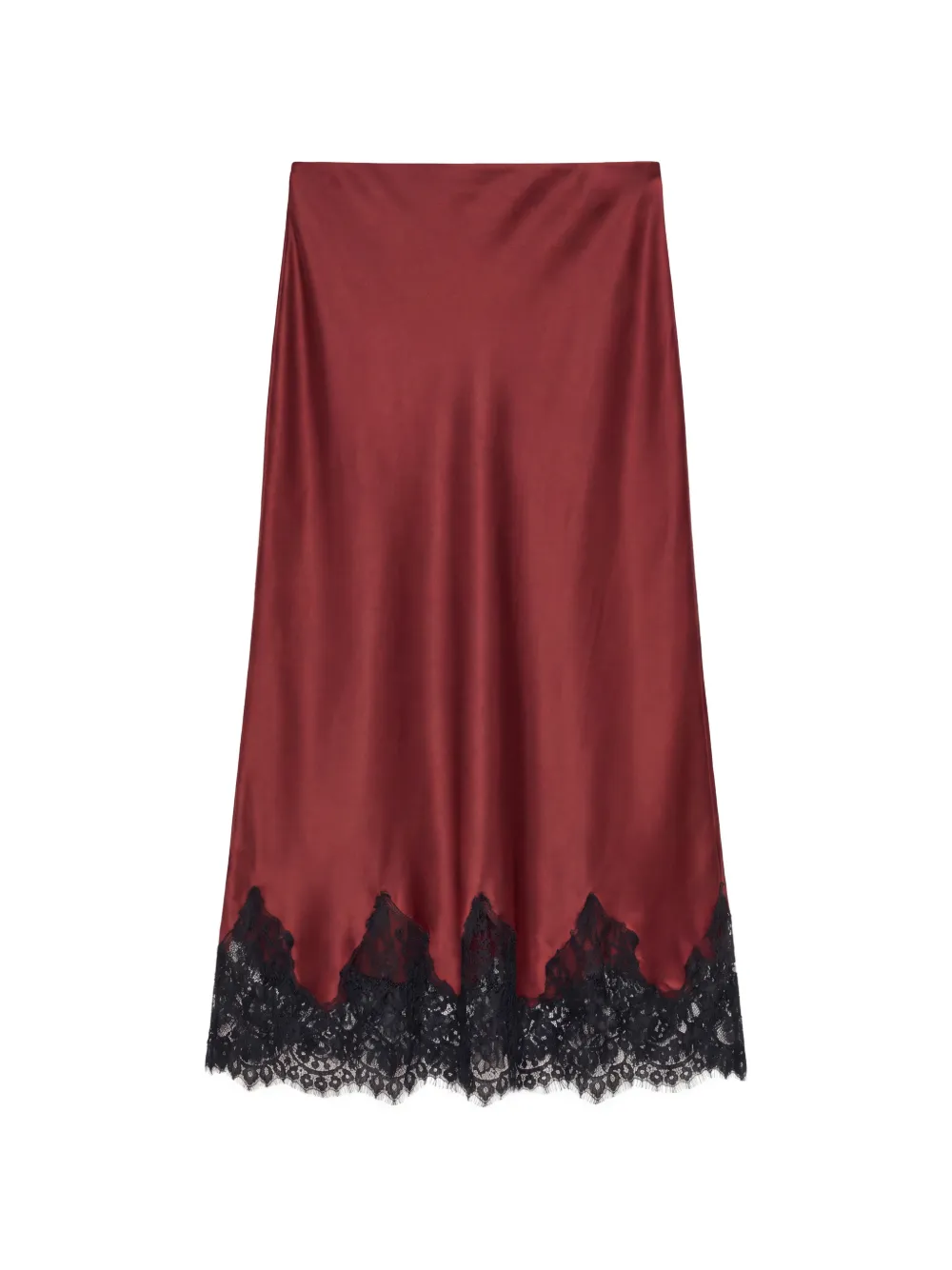 Reformation Carolina lace-trim silk midi skirt Rood