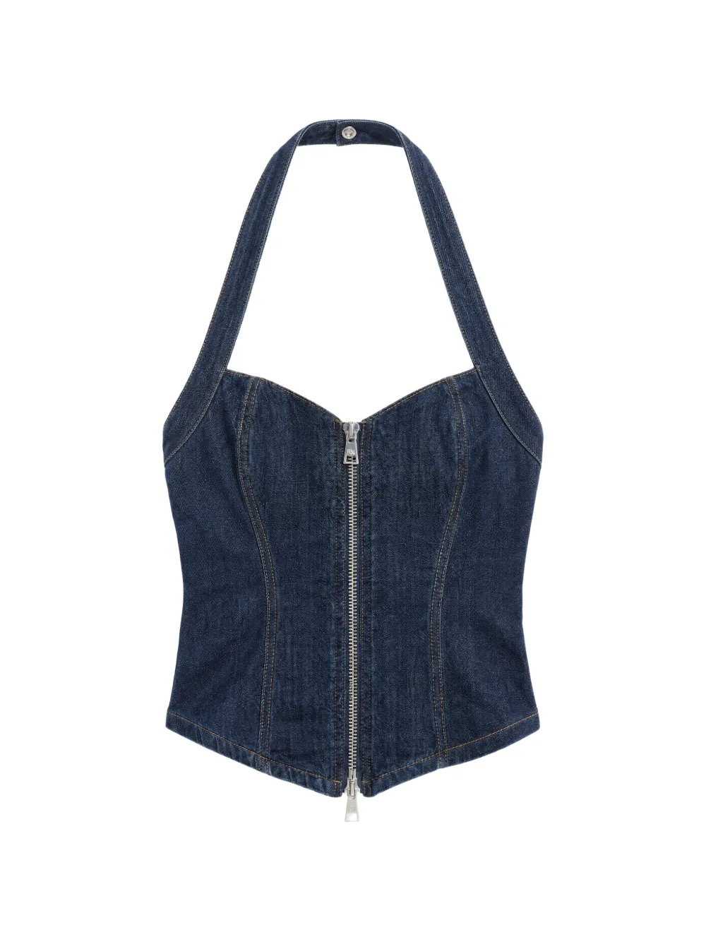 Reformation Top denim Kessie con scollo all'americana - Blu