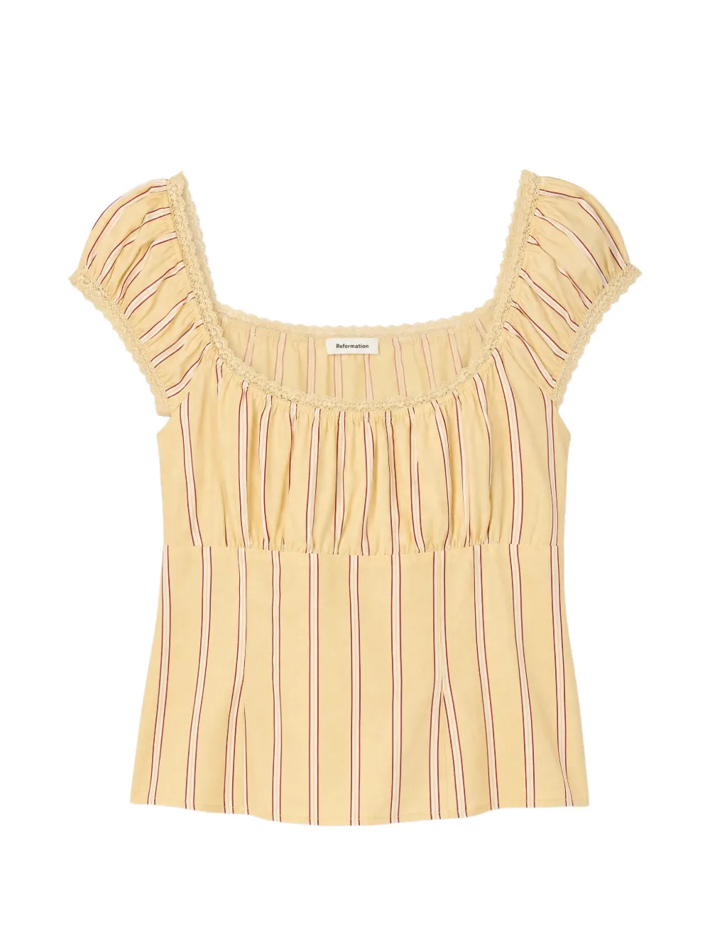 Reformation Amouret striped lace-trim top Geel