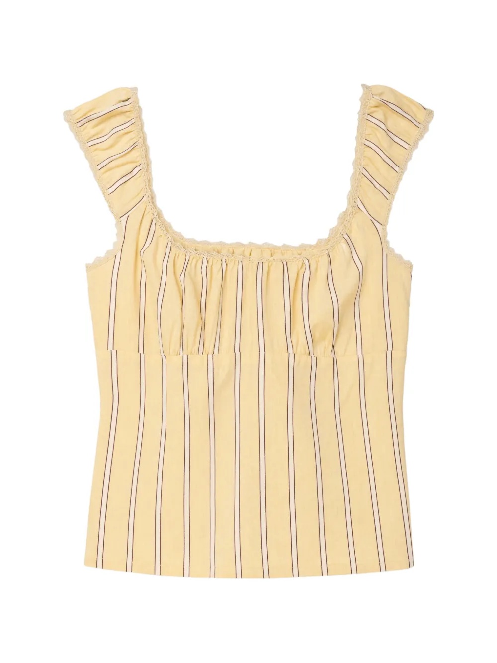 Reformation Amouret striped lace-trim top Geel
