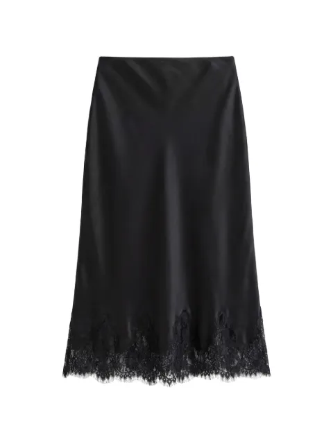 Reformation Carolina Satin-Midirock mit Spitzenbesatz
