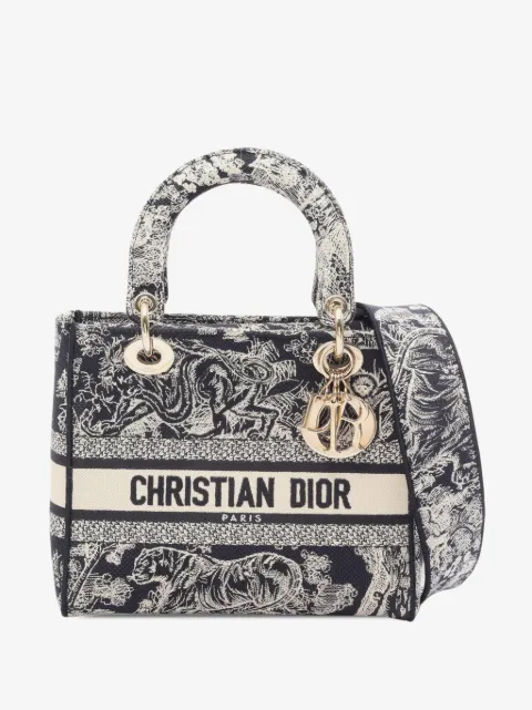Christian Dior Pre-Owned 2000-2026 Medium Embroidered Canvas Toile de Jouy Lady D Lite satchel