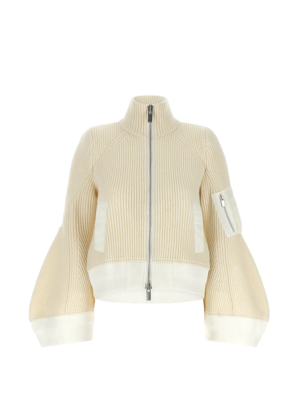 sacai ribbed-knit panelled jacket - Neutrals