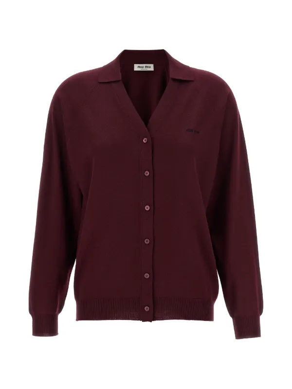 Miu Miu Logo-embroidered Collared Cardigan